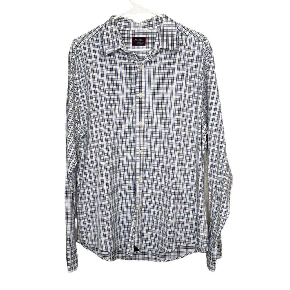 UNTUCKIT Mens Size L Blue Plaid Button Up Shirt Long Sleeve Stretch